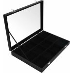 Rangement bijoux en velour noir avec 12 sections & couvercle en verre - plateau bijoux feutre avec compartimen ...