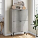 Rangement � chaussures cach� de 60 cm, design ray� gris avec 2 tiroirs � rabattement, ind�pendant pour ...