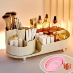 Rangement maquillage rotatif et compartiments 2 en 1, pot a pinceaux maquillage, 360 degr�s organisateur ...