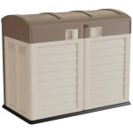 Rangement poubelle 1500l - cache poubelle de tri polypropyl�ne ecru taupe - coffre de jardin verrouillable ...