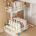 Rangement sous �vier � 2 �tages, organisateur sous evier tiroir coulissant � extraction, hauteur r�glable ...