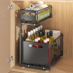 Rangements sous evier 2 niveaux organisateur coulissant, paniers coulissants, empilable, �tag�res pour ...