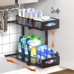 Rangement sous �vier en m�tal, 2 niveaux �tag�re sous �vier coulissant de cuisine avec hauteur r�glable, ...