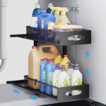 Rangement sous �vier en m�tal, 2 niveaux organisateur sous �vier coulissant de cuisine, hauteur r�glable ...