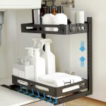 Rangement sous �vier tiroir coulissant � extraction pour cuisine �tag�re sous �vier � 2 niveaux en m�tal ...