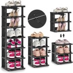 Rapanda - tag�re � chaussures � 7 niveaux, meuble � chaussures noir, organisateur de chaussures vertical ...