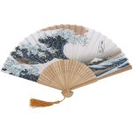 Ventail pliant lgant en bambou, vagues peintes de style japonais, ventail rtro pour la dcoration ...
