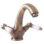 Rav slezak - m�langeur lavabo r�tro morava en laiton et poign�e c�ramique avec pop up