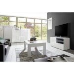 Rebecca - ensemble salon complet meuble tv 121 cm blanc laqu weiss relief damiers