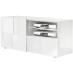 Rebecca - meuble tv 121 cm finition blanc laqu� weiss relief damiers et leds