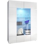 Rebecca - vitrine 2 portes finition blanc laqu� weiss relief damiers et leds