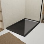 Aurlane - receveur en acrylique noir effet pierre 90x140x5 cm - grille lin�aire chrome - meteora