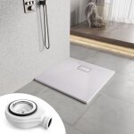 Heilmetz receveur de douche antidrapant 80x80 cm en smc, design effet pierre, blanc, avec bonde