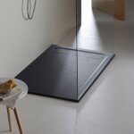 Receveur de douche extraplat noir 90x120 cm en solidstone antidrapant texture ardoise - belize