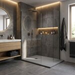 Receveur de douche en r�sine couleur ciment 75x130 cm avec grille et bonde - showey