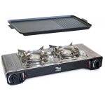 Rchaud 2 feux inox 4400w + plaque grill plancha 2en1 thermocouple intrieur / extrieur alpen camping ...