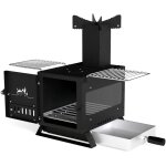 Rechaud a bois de camping avec support de casserole et poele a four