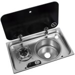 Rchaud  gaz 1 feu encastrable avec couvercle en acier inoxydable + vier  droite 526 326 - navy load ...