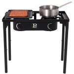 R�chaud � gaz 2 feux barbecue grill 9kw 2en1 : 2 br�leurs fonte + 1 plaque grill fonte, 3 hauteurs modulables ...