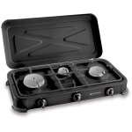 Rchaud gaz portable 3 feux 3450w noir couvercle plaque de cuisson kemper