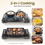 R�chaud � gaz portable pour camping, 2 feux, avec plateau barbecue et sac de rangement, pour camping, ...
