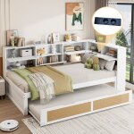 Canapé - lit, lit enfant, avec nombreux rangements et port de charge, 90200cm, en bois, blanc Canapé - lit, lit enfant, avec nombreux rangements et port de charge, 90200cm, en bois, blanc