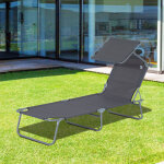 Redom chaise longue bain de soleil pliable 187x58x36 cm avec auvent structure en m�tal tissu oxford gris ...