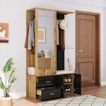 Redom - ensemble armoire avec miroir, meuble � chaussures, banc � chaussures avec crochets et cintres ...