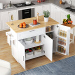 L132, 5 w44 (70) h90 cm grande table de cuisine mobile, plan de travail pliant, grain de chne, armoire ...