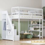 Lit mezzanine 90 x 200, meuble haut de scurit design avec penderie, tagres et rangements avec chelle ...