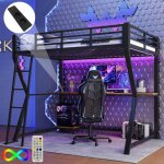 Lit mezzanine 90x200cm, lit jeune avec �clairage led, bureau, prise de courant + usb, rampes, escalier, ...