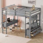 Redom - lit mezzanine enfant 140 x 200 cm avec tiroirs de rangement et bureau sous le lit, sans matelas, ...