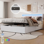 Redom - lit double 160x200 cm, lit coffre avec télécommande 24 touches, usb et type - c, lin, sans matelas, ... Redom - lit double 160x200 cm, lit coffre avec télécommande 24 touches, usb et type - c, lin, sans matelas, ...