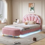 Lit rembourr 140 x 200 cm, avec banquette escamotable, cadre de lit flottant rembourr avec clairage ...