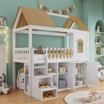 Redom - lit superpos enfant avec armoire et meuble  chaussures, cadre en bois, barrires, 90x200 cm, ...