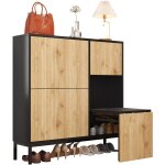 Redom - meuble à chaussures avec tabouret à langer, étagère à chaussures à trois rabats et espace de ... Redom - meuble à chaussures avec tabouret à langer, étagère à chaussures à trois rabats et espace de ...