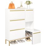 Meuble à chaussures avec tabouret à langer, étagère à chaussures à trois volets et espace de rangement ... Meuble à chaussures avec tabouret à langer, étagère à chaussures à trois volets et espace de rangement ...
