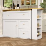 Table de bar cuisine extensible avec tagre snack et 2 tiroirs - bar de cuisine en blanc mdf - 138x39x105cm ...