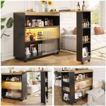 Table de bar extensible avec espace de rangement, table de bar mobile moderne, table de bar t�lescopique ...
