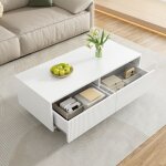 Redom table basse 110x50x40cm �clairage led 7 couleurs mdf deux tiroirs plateau ondul� pieds bois or ...