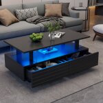 Table basse moderne led acrylique avec fonction de rangement, table d'appoint, contr�le bluetooth pour ...