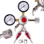 R�ducteur de co2 pour f�t de bi�re, de vin, double, 2 sorties, 2 manom�tres, connecteurs