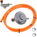 R�ducteur de propane 3 / 8  (petit filetage) coud� + tuyau de gaz 2 m + 2 colliers de serrage