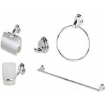 Feridras - réglez 5 accessoires de bain en acier et en verre satiné avec une fixation de mur facile Feridras - réglez 5 accessoires de bain en acier et en verre satiné avec une fixation de mur facile