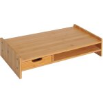 Homcom - réhausseur écran - support de moniteur - tiroir, niche - bois de bambou verni Homcom - réhausseur écran - support de moniteur - tiroir, niche - bois de bambou verni