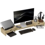 Rehausseur écran - support écran d'ordinateur - longueur, angle réglables - effet bois clair Rehausseur écran - support écran d'ordinateur - longueur, angle réglables - effet bois clair