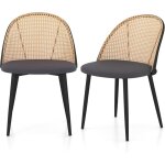Lot de 2 chaises de salle � manger, chaise cannage avec si�ge rembourr�, pieds en m�tal, chaises de cuisine, ...