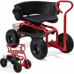 Chariot de jardin avec 4 roulettessiège pivotant 360°hauteur réglablepoignée extensiblepanier de rangement, ... Chariot de jardin avec 4 roulettessiège pivotant 360°hauteur réglablepoignée extensiblepanier de rangement, ...