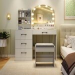 Relax4life - coiffeuse avec miroir led avec 3 modes d'eclairage et luminosité réglable, station de charge, ... Relax4life - coiffeuse avec miroir led avec 3 modes d'eclairage et luminosité réglable, station de charge, ...