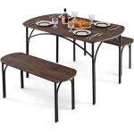 Relax4life ensemble table et 2 bancs, table a manger avec 2 bancs encastrables, cadre en mtal, design ...